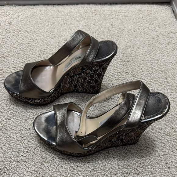 Jimmy Choo Pablo Gunmetal Metallic Wedge Sandals - Picture 1 of 12